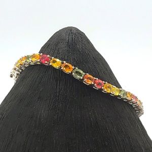 Sterling Silver Rainbow Gem Tennis Link Bracelet